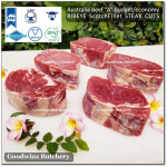 Beef Ribeye Scotch-Fillet Cube-Roll BUDGET frozen Australia AMG steak cuts thickness: 2.5 & 1cm (price/kg)